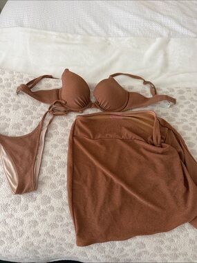 Victoria's Secret glitter nude  Brown Textured Bikini Set with Skirt
